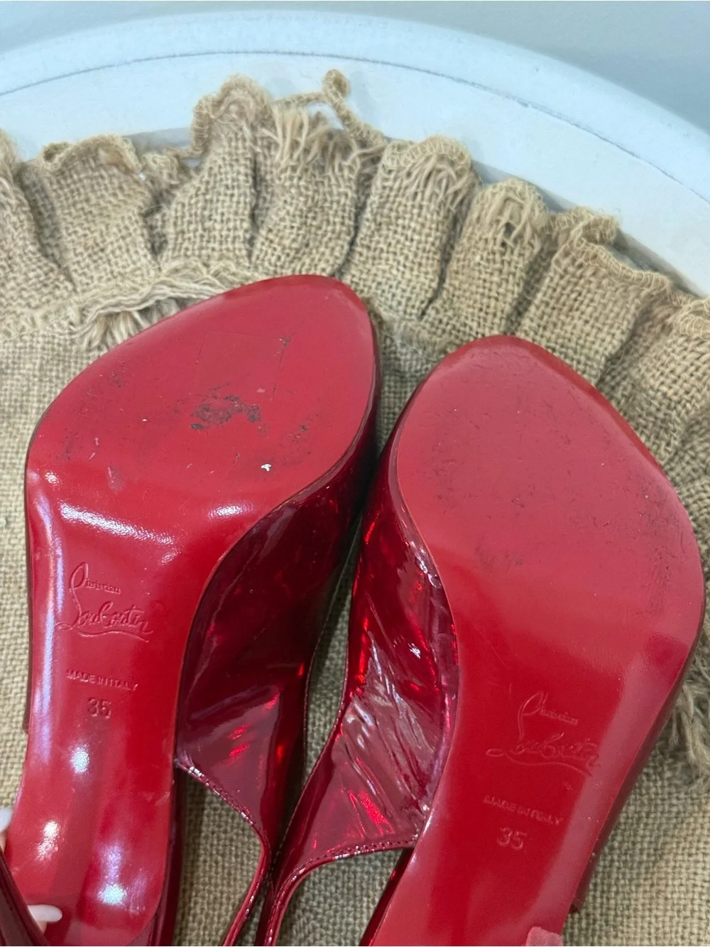 SOLD - Christian Louboutin Hot Chick Peep Toe Slingback Platform Heels – Size 35